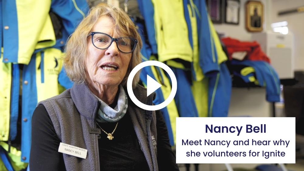 Ignite Volunteer Nancy Bell with text: Meet Nancy and hear why she volunteers for Ignite