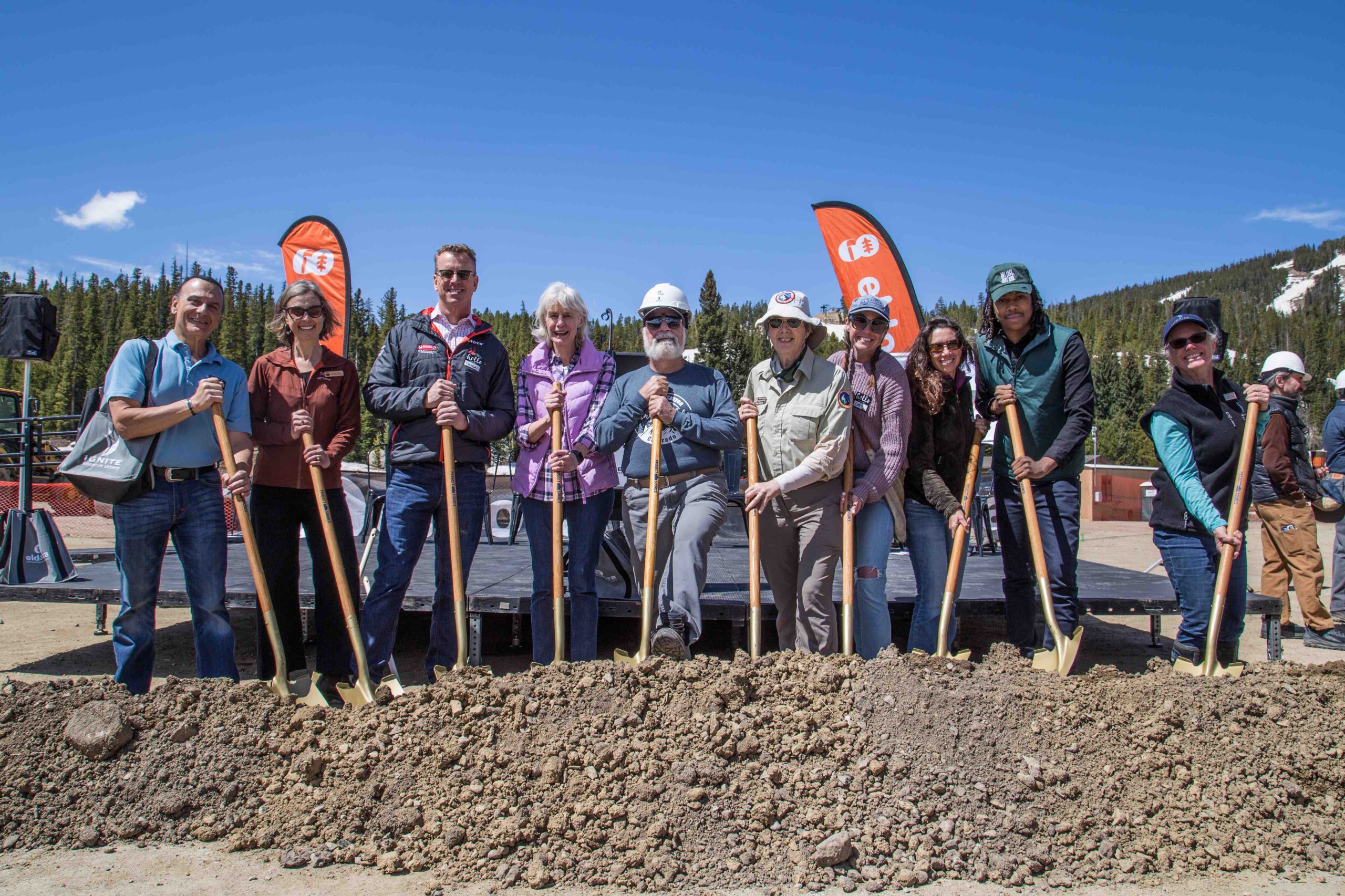 Ignite Adaptive Sports team with shovels breaking ground at new World Headquarters