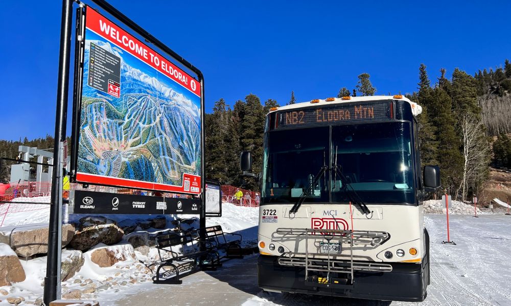 a RTD bus stopped at Eldora Mountain Resort