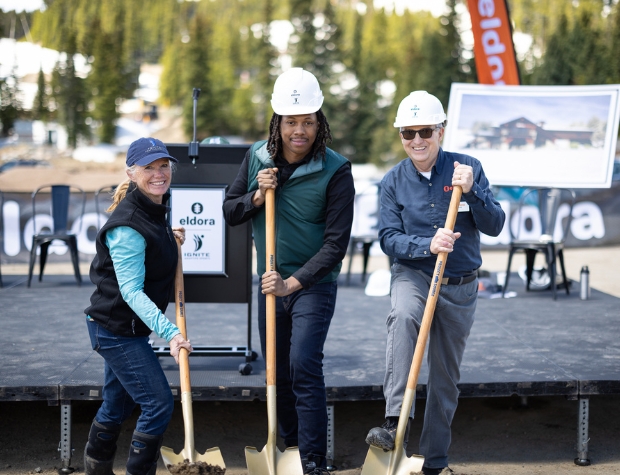 Ignite Adaptive Sports staff and supporters with shovels at the ground breaking event for the new Ignite world headquarters